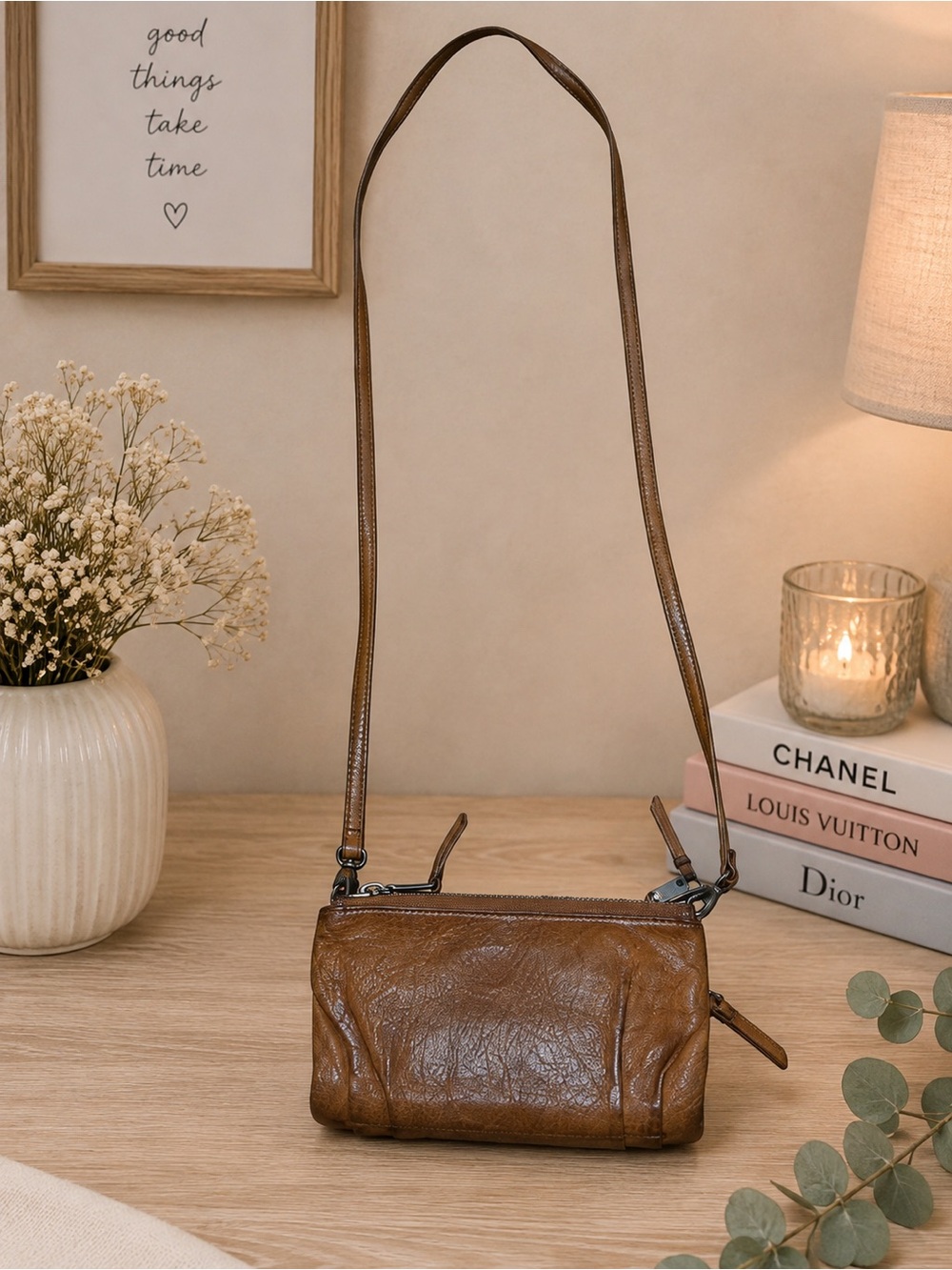 Hobo The Original Tan/Brown Leather Convertible Wallet Crossbody